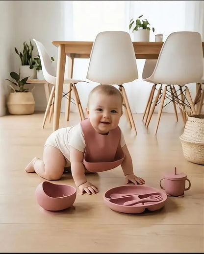 Premium 6Pcs Silicone Baby Feeding Set with Suction Plate & Bowl - Free Delivery