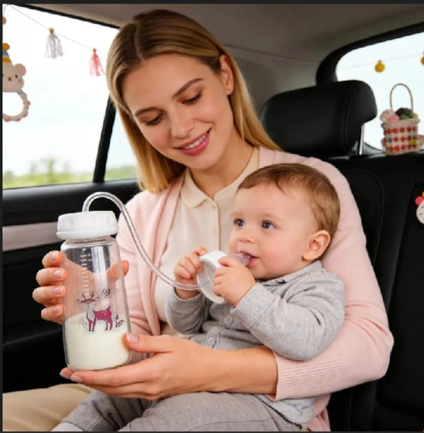 Handsfree Baby Feeding Bottle 240ml with Flexible Tube | BPA-Free Self-Feeding Baby Bottle for Easy Travel & Daily Use