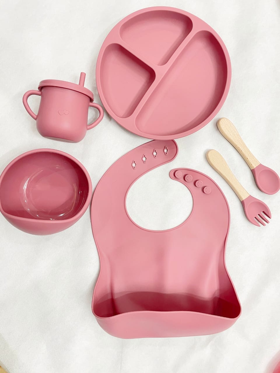 Premium 6Pcs Silicone Baby Feeding Set with Suction Plate & Bowl - Free Delivery