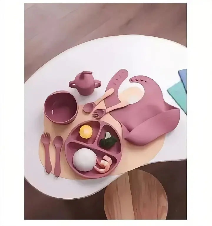 Premium 6Pcs Silicone Baby Feeding Set with Suction Plate & Bowl - Free Delivery