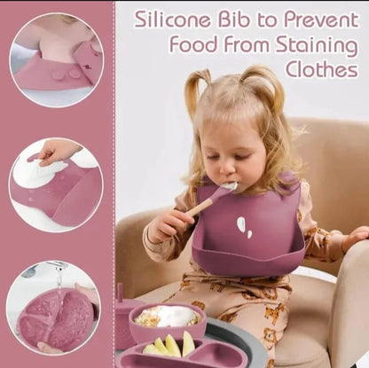 Premium 6Pcs Silicone Baby Feeding Set with Suction Plate & Bowl - Free Delivery