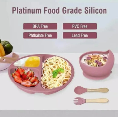 Premium 6Pcs Silicone Baby Feeding Set with Suction Plate & Bowl - Free Delivery