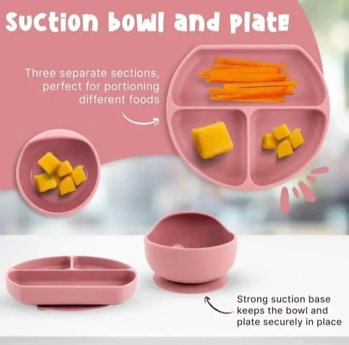 Premium 6Pcs Silicone Baby Feeding Set with Suction Plate & Bowl - Free Delivery