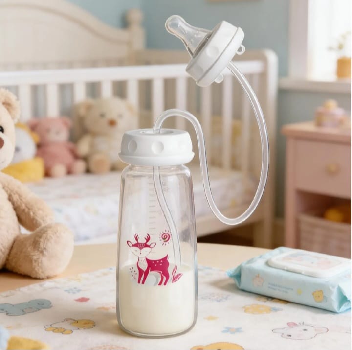Handsfree Baby Feeding Bottle 240ml with Flexible Tube | BPA-Free Self-Feeding Baby Bottle for Easy Travel & Daily Use
