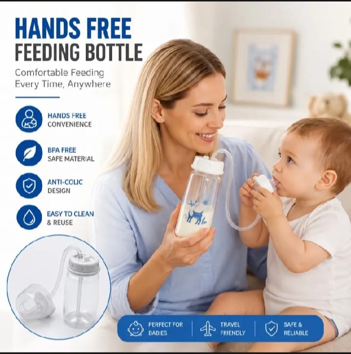 Handsfree Baby Feeding Bottle 240ml with Flexible Tube | BPA-Free Self-Feeding Baby Bottle for Easy Travel & Daily Use
