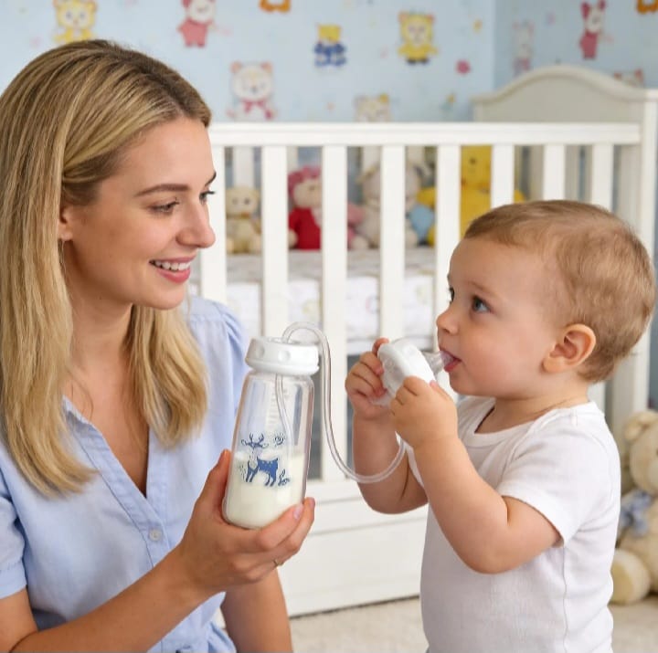 Handsfree Baby Feeding Bottle 240ml with Flexible Tube | BPA-Free Self-Feeding Baby Bottle for Easy Travel & Daily Use
