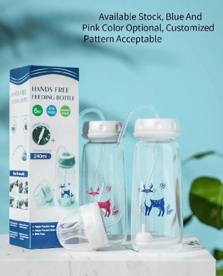 Handsfree Baby Feeding Bottle 240ml with Flexible Tube | BPA-Free Self-Feeding Baby Bottle for Easy Travel & Daily Use