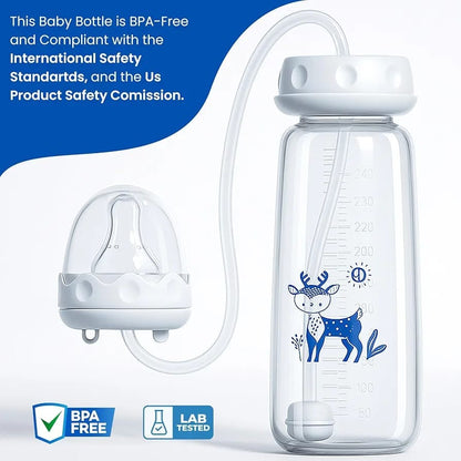 Handsfree Baby Feeding Bottle 240ml with Flexible Tube | BPA-Free Self-Feeding Baby Bottle for Easy Travel & Daily Use